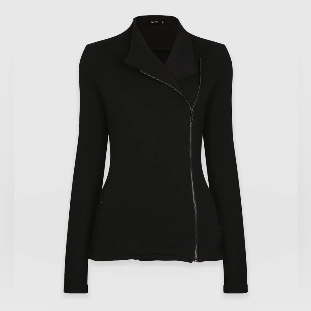Saint & Sofia black ribbed biker jacket size 12